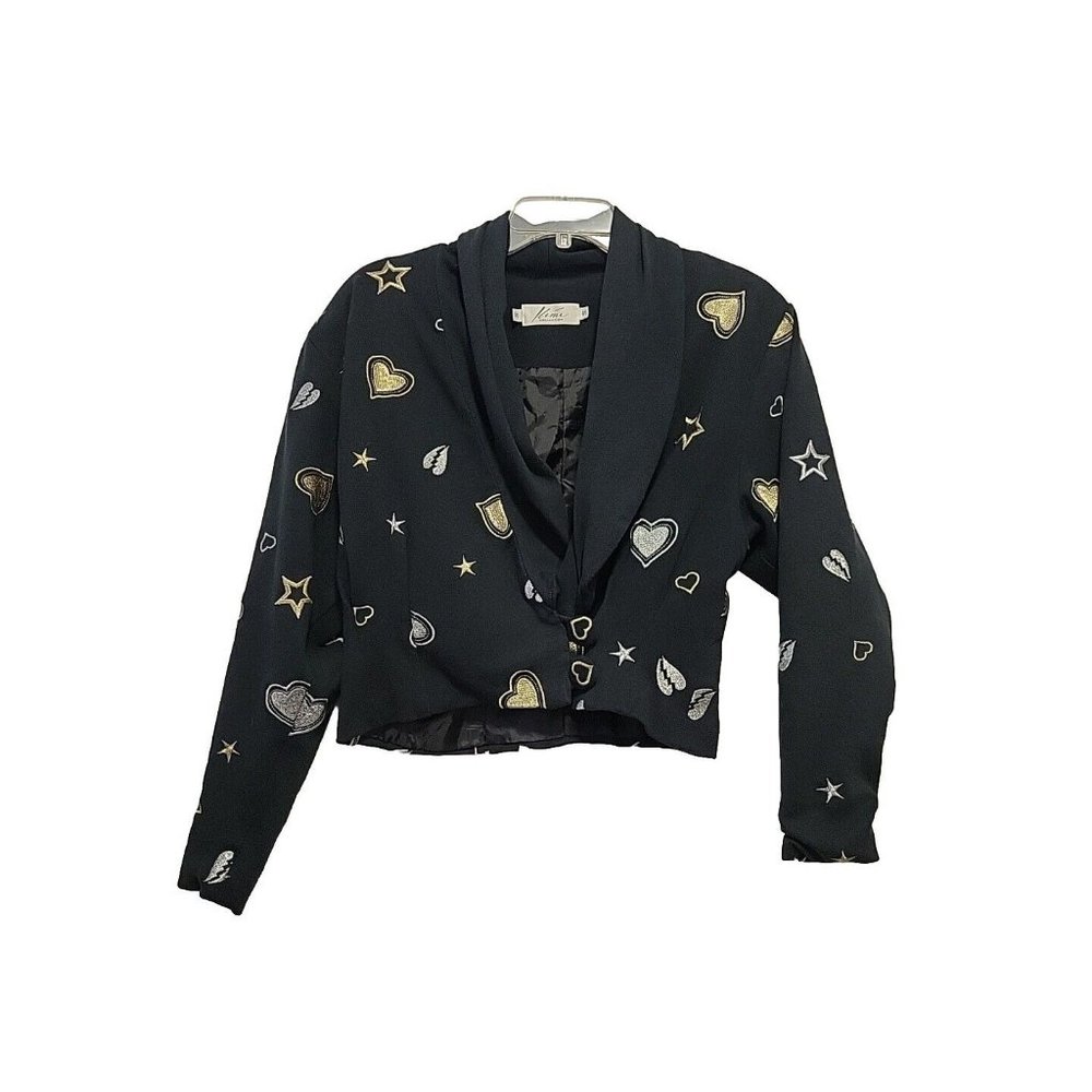 Vintage Kim Collection Jacket Cropped Gold  Silver Heart Star Embroidery Small